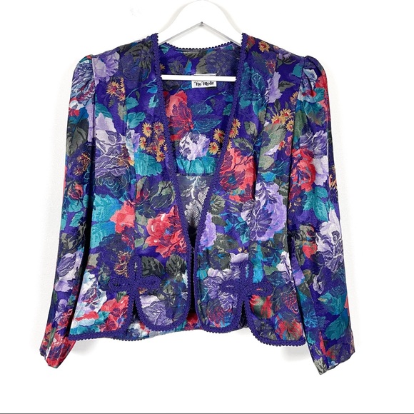 Vintage Nu-Mode Purple Floral Fitted Blazer - Picture 1 of 8